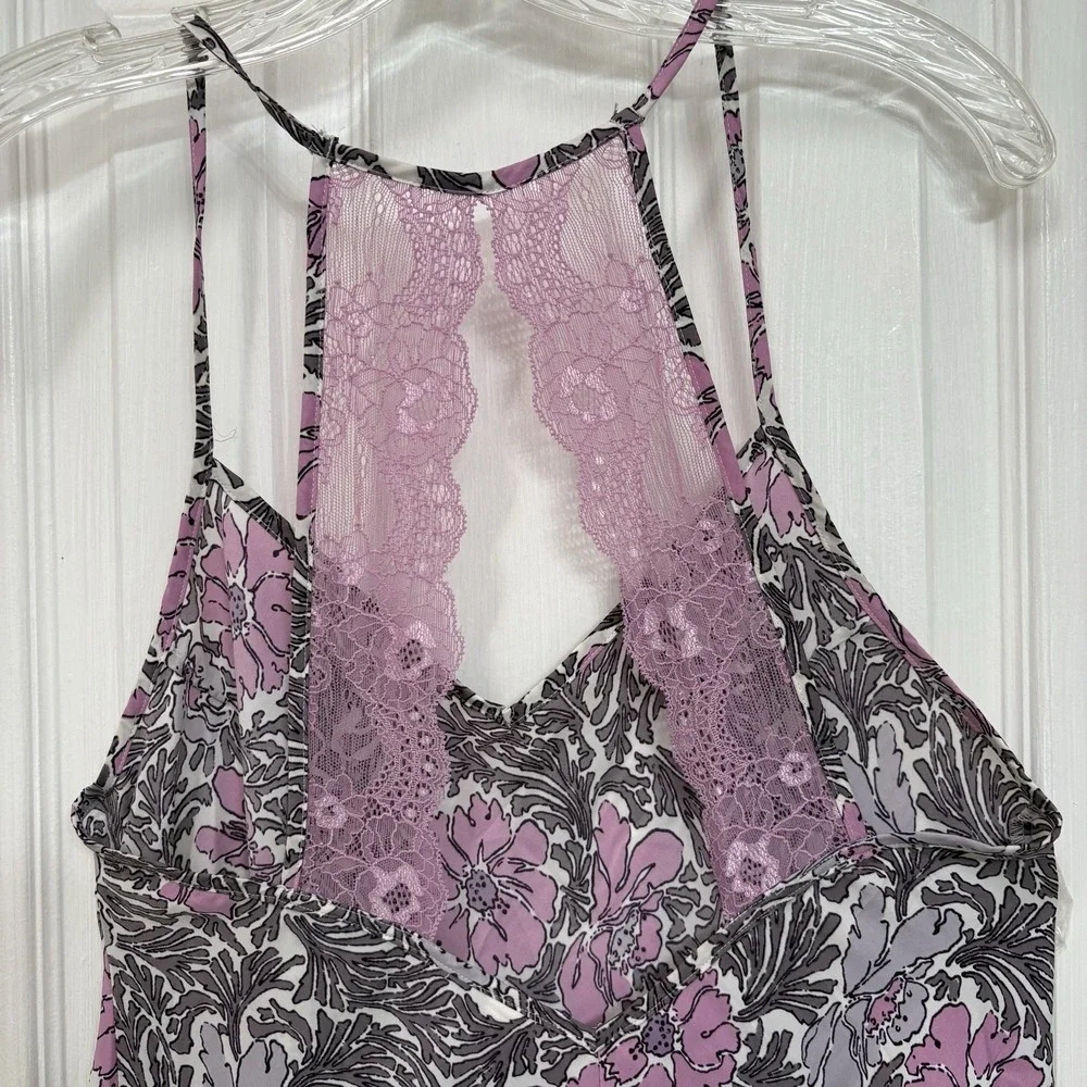 Gilligan O'Malley Satin‎ Slip Dress Medium Purple Floral Lace Coquette Y2K Fairy